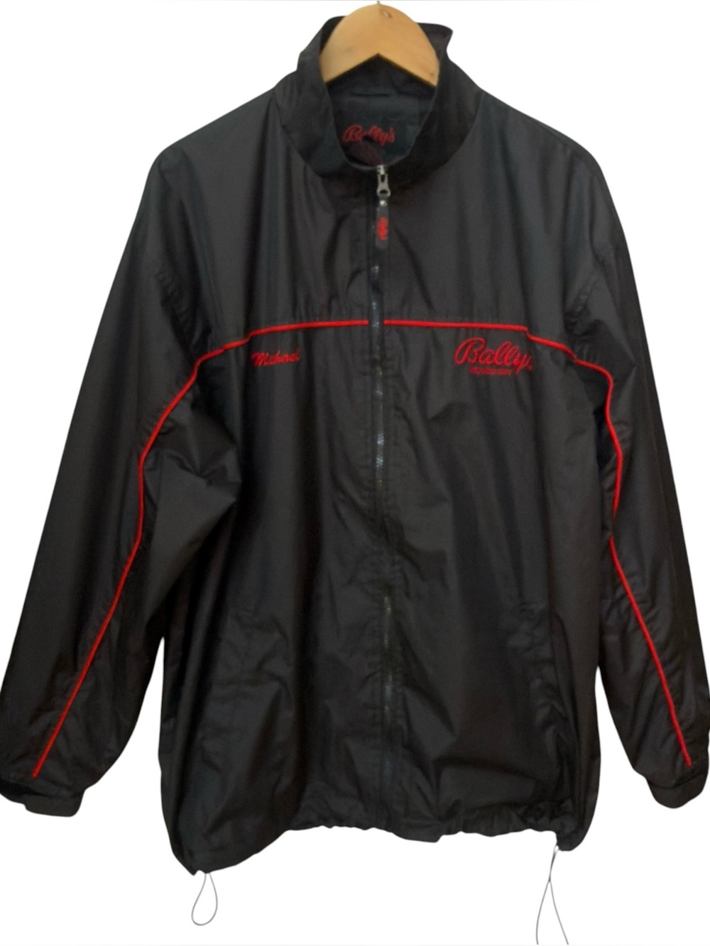 Bally's Atlantic City Black Full Zip Track Jacket Red Piping. Large.
